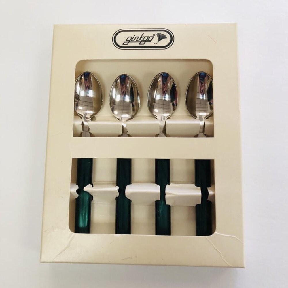 New Ginkgo Pearls Demi Spoons Stainless Steel Green Handles